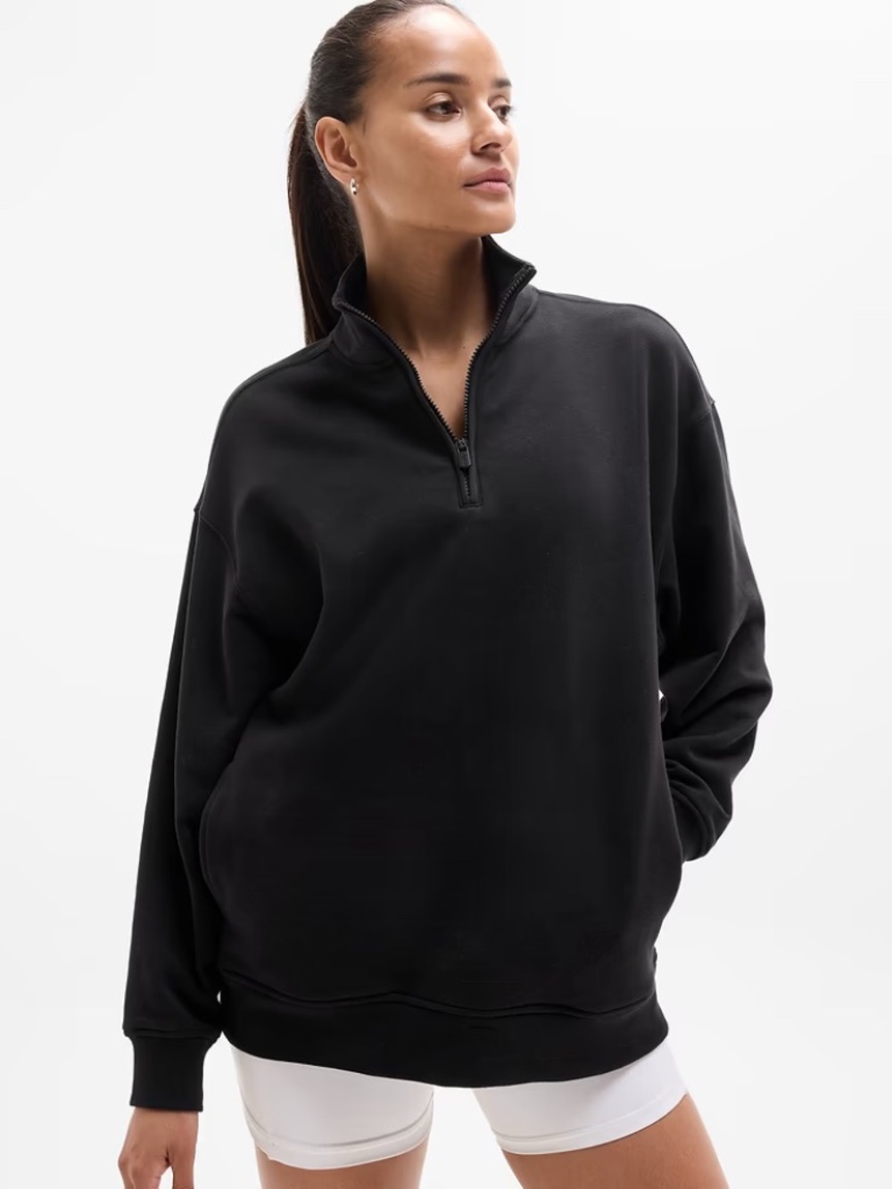 Athleta Black Forever Fleece 1/4 Zip Sweatshirt Size Medium NWOT